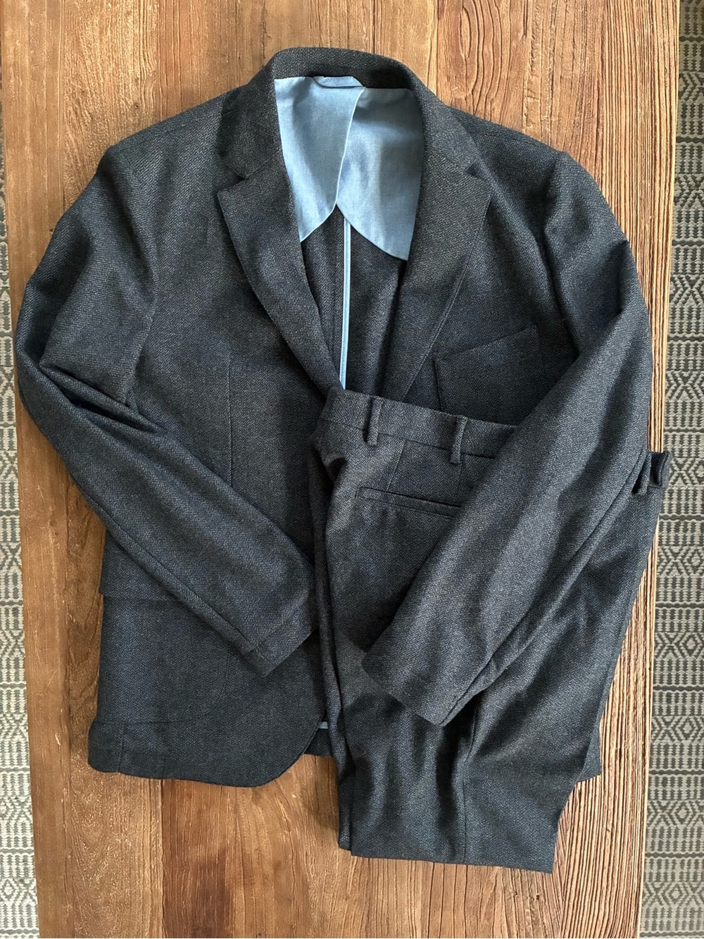 Taylor Stitch Telegraph Suit In Charcoal Herringbone Wool Size 40, 29”x32” Pant